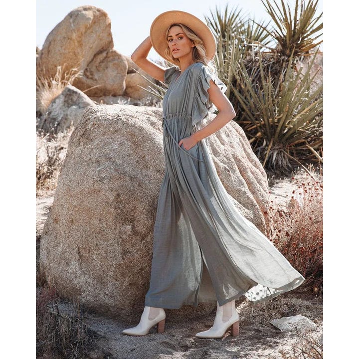 Alexia | Maxi Grün/Graue Ibiza Kleid
