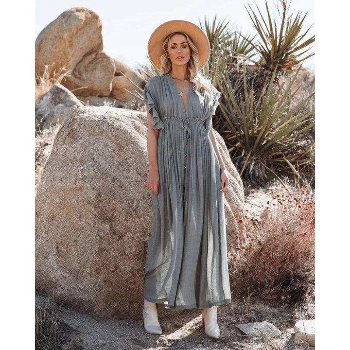 Alexia | Maxi Grün/Graue Ibiza Kleid