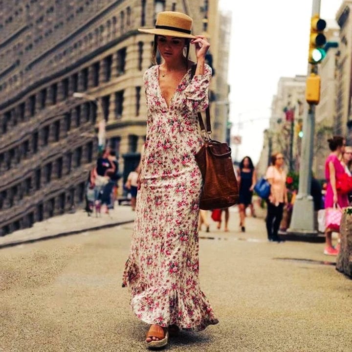 Angela | Maxi-Kleid im Ibiza-Stil mit Blumenmuster