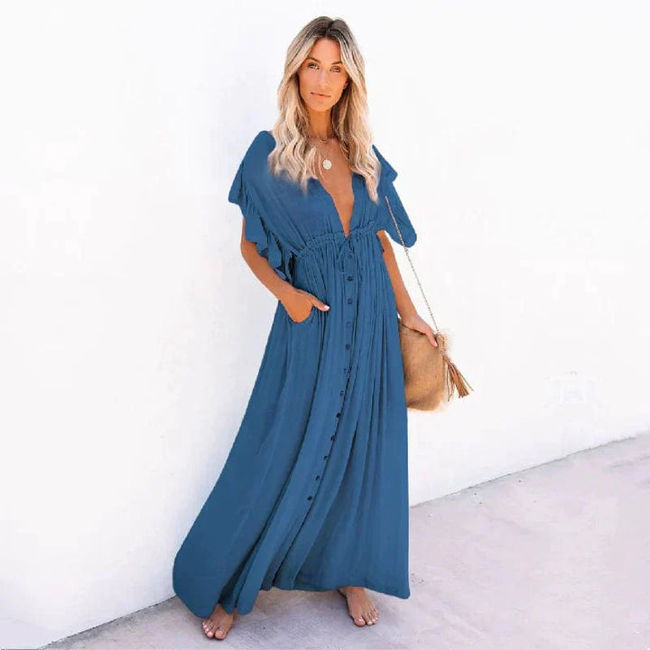 Saylor | Maxi Marineblaue Ibiza Strandkleid