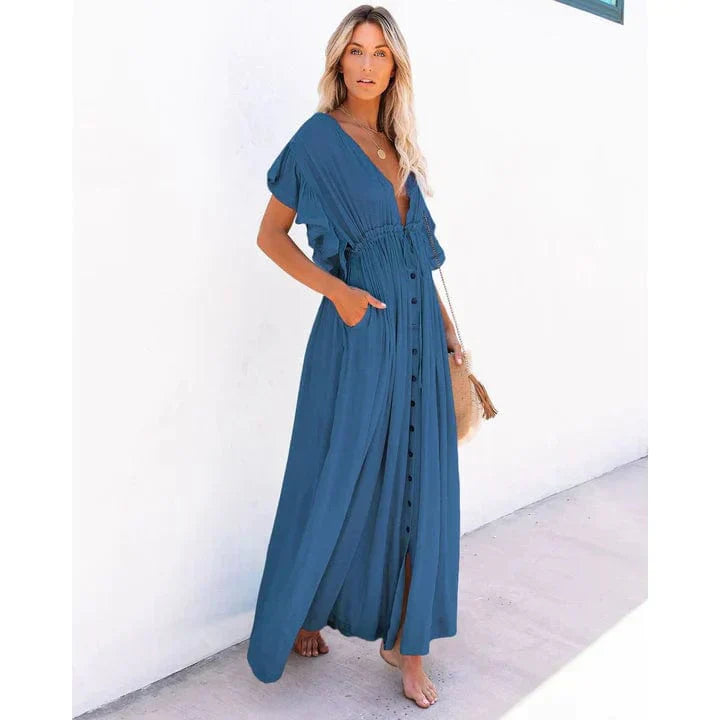 Saylor | Maxi Marineblaue Ibiza Strandkleid