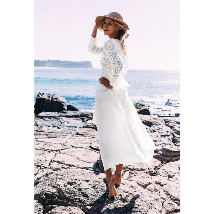 Emberlynn | Maxi Weiße Ibiza Strandkleid