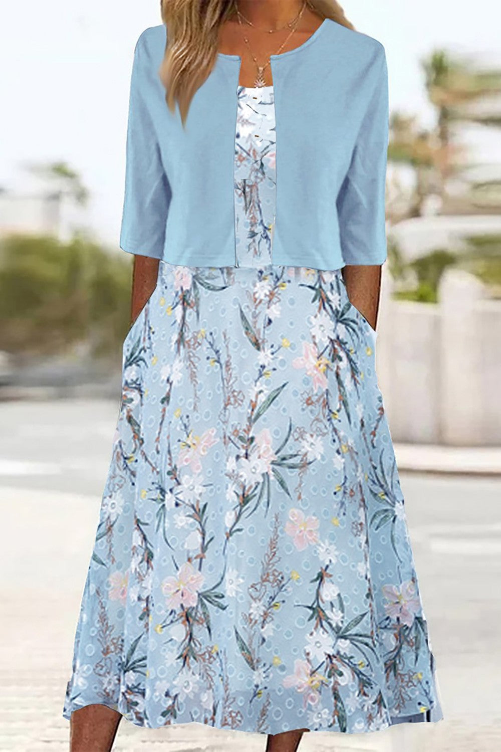 Elise™ - Blumen Zweiteiliges Midi-Kleid
