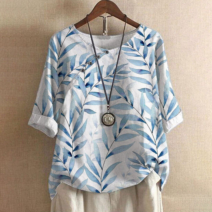 Eudora | Bluse mit Blattdruck und Knopfdetails