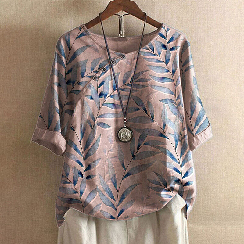 Eudora | Bluse mit Blattdruck und Knopfdetails