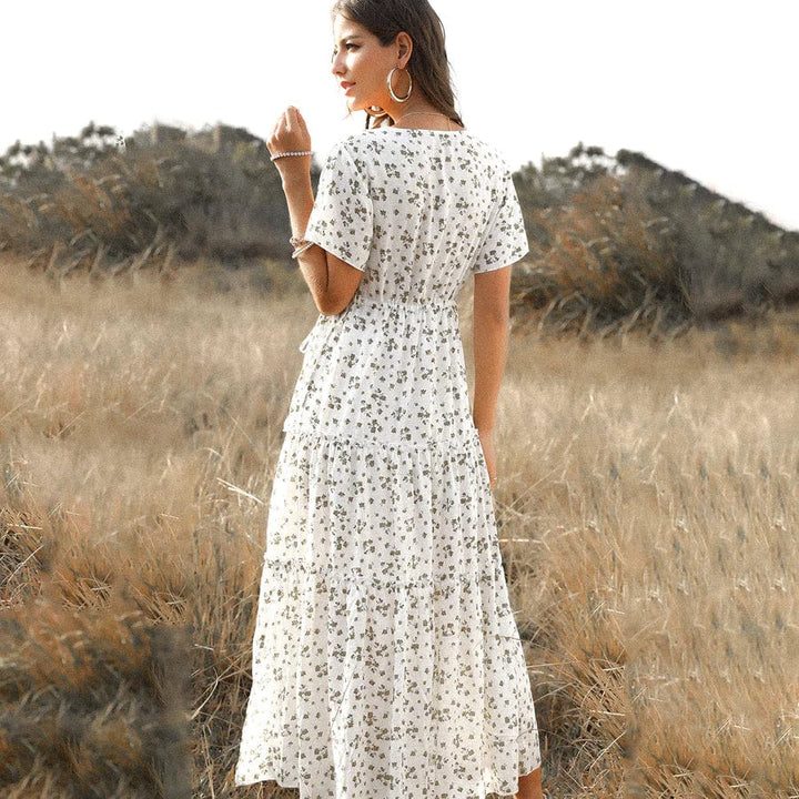 Sharie | Weiße Lange Sommerkleid mit Print