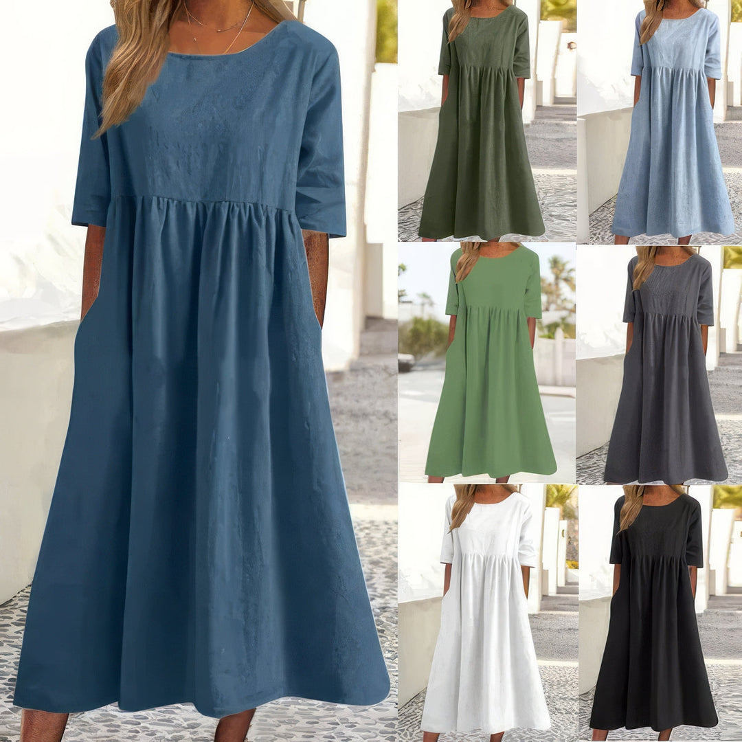 Adalyne | kleid mit Rundhalsausschnitt und Taschen